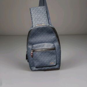 Michael Kors Cooper Slingpack Crossbody Bag w/ Wallet Navy Black Signature PVC